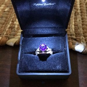 Amethyst and diamond white gold ring